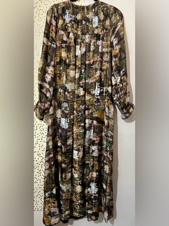 Anthropologie Multicolor Metallic Gold Long Sleeve Maxi Dress size Medium - Picture 2 of 12